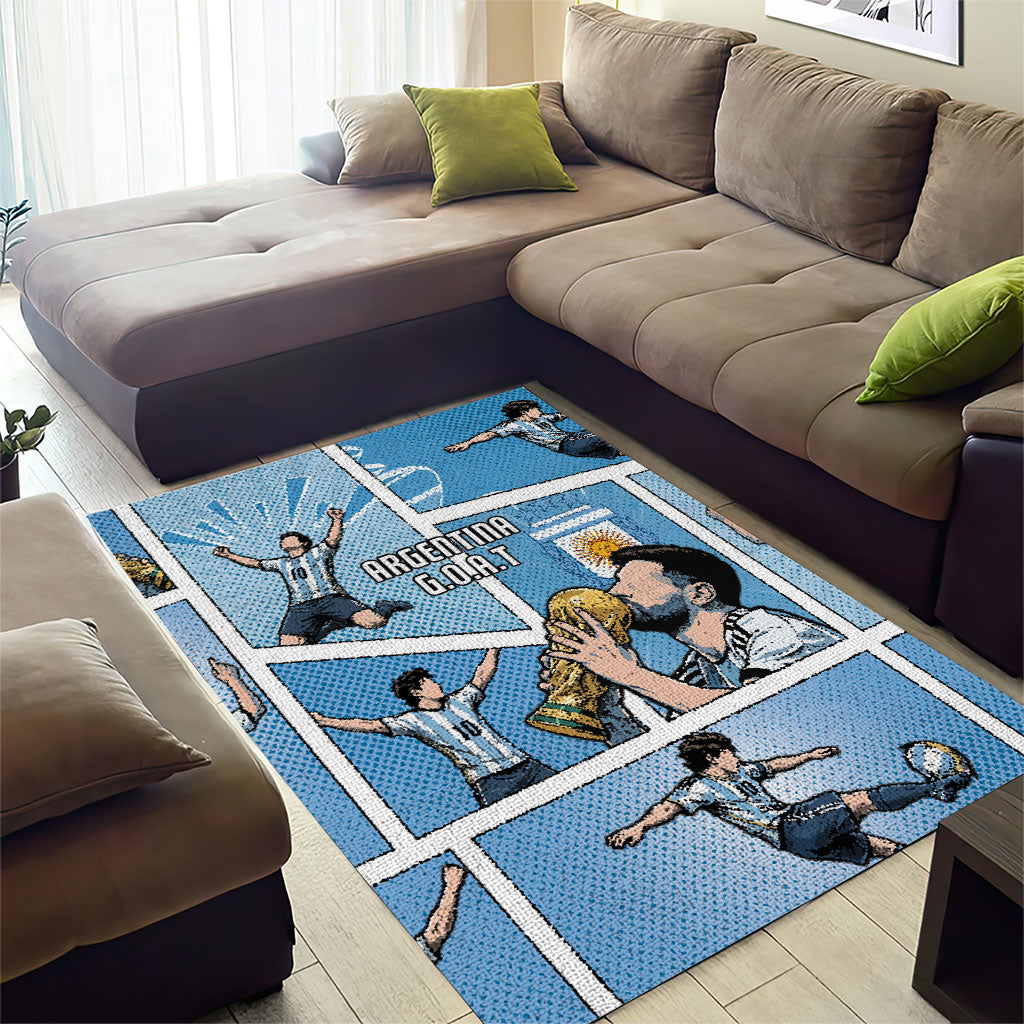 Argentina Football Area Rug Goat Comic Style Sun Of May