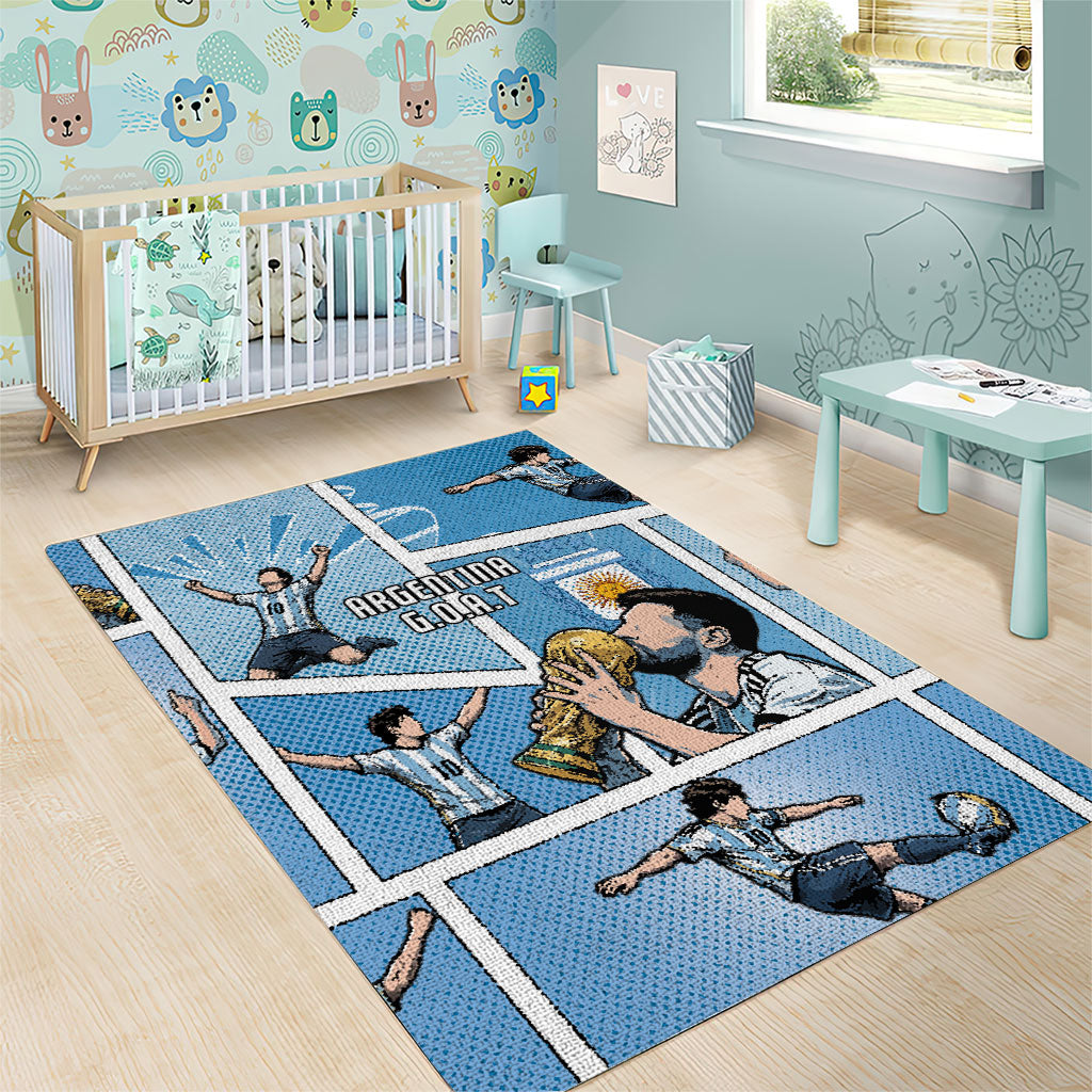 Argentina Football Area Rug Goat Comic Style Sun Of May