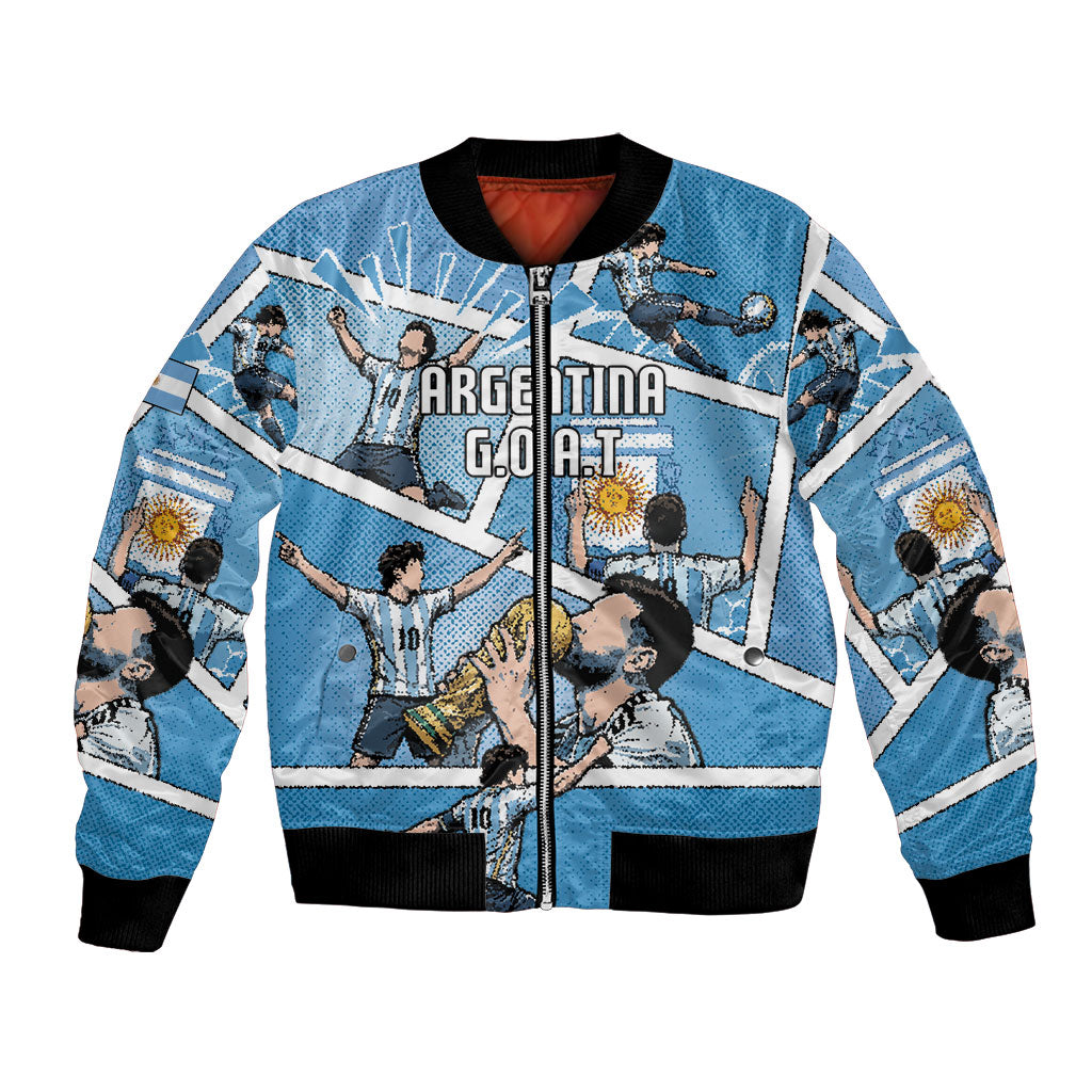 Custom Argentina Football Bomber Jacket Goat Comic Style Sun Of May