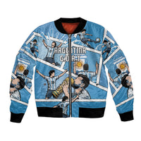 Custom Argentina Football Bomber Jacket Goat Comic Style Sun Of May