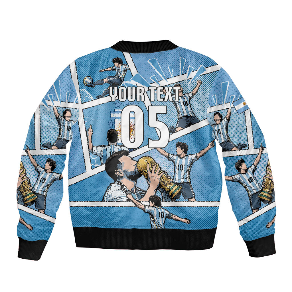 Custom Argentina Football Bomber Jacket Goat Comic Style Sun Of May