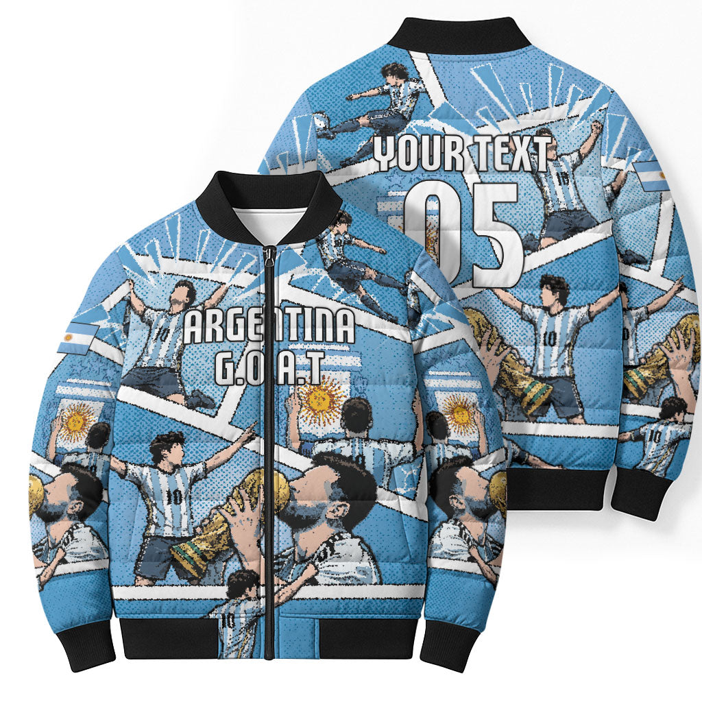 Custom Argentina Football Bomber Puffer Jacket Goat Comic Style Sun Of May