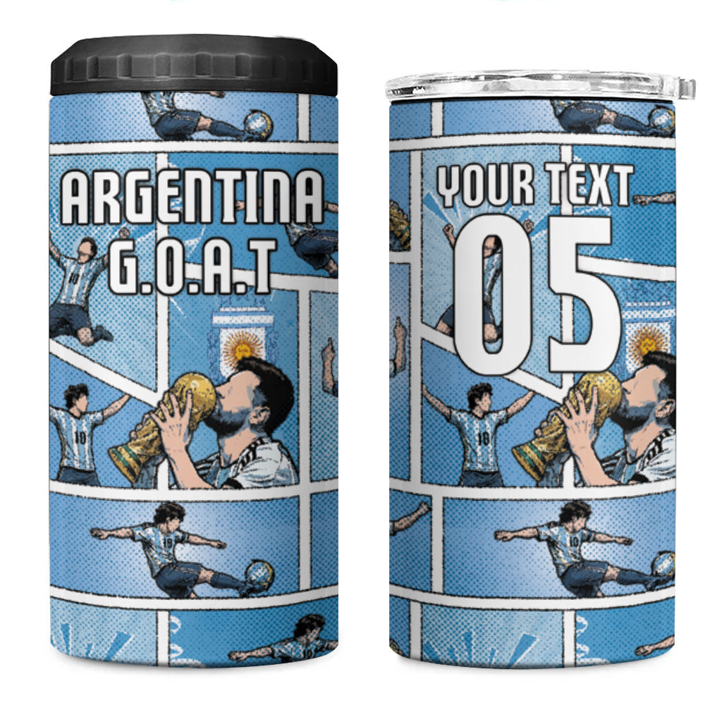 Custom Argentina Football 4 in 1 Can Cooler Tumbler Goat Comic Style Sun Of May