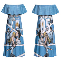 Custom Argentina Football Couples Matching Off Shoulder Maxi Dress and Hawaiian Shirt Goat Comic Style Sun Of May