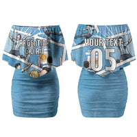 Custom Argentina Football Couples Matching Off Shoulder Short Dress and Hawaiian Shirt Goat Comic Style Sun Of May