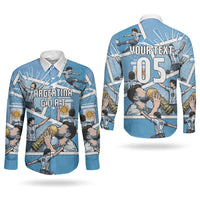 Custom Argentina Football Couples Matching Off Shoulder Short Dress and Long Sleeve Button Shirt Goat Comic Style Sun Of May