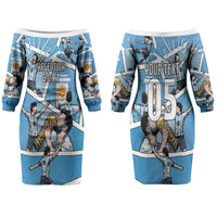 Custom Argentina Football Couples Matching Off The Shoulder Long Sleeve Dress and Long Sleeve Button Shirt Goat Comic Style Sun Of May