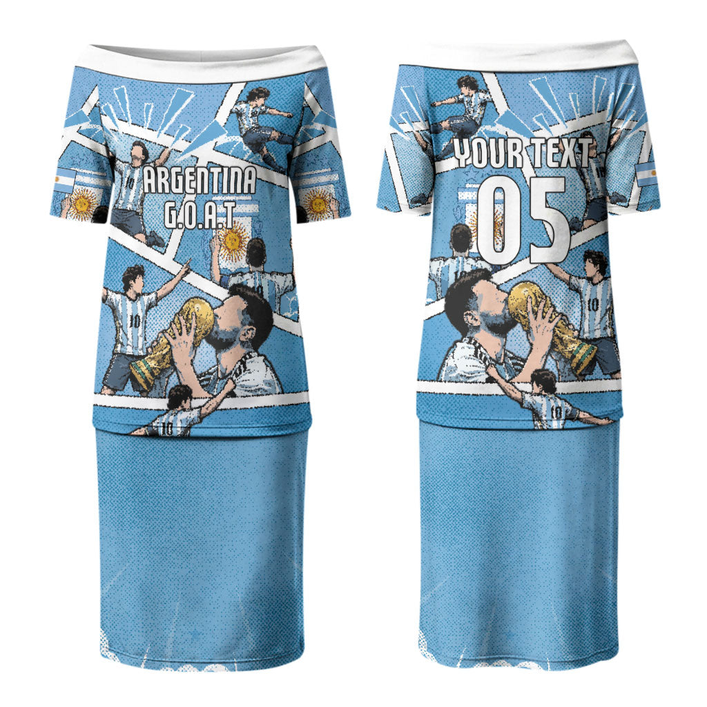 Custom Argentina Football Couples Matching Puletasi and Hawaiian Shirt Goat Comic Style Sun Of May