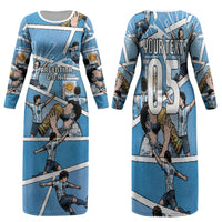 Custom Argentina Football Family Matching Long Sleeve Bodycon Dress and Hawaiian Shirt Goat Comic Style Sun Of May