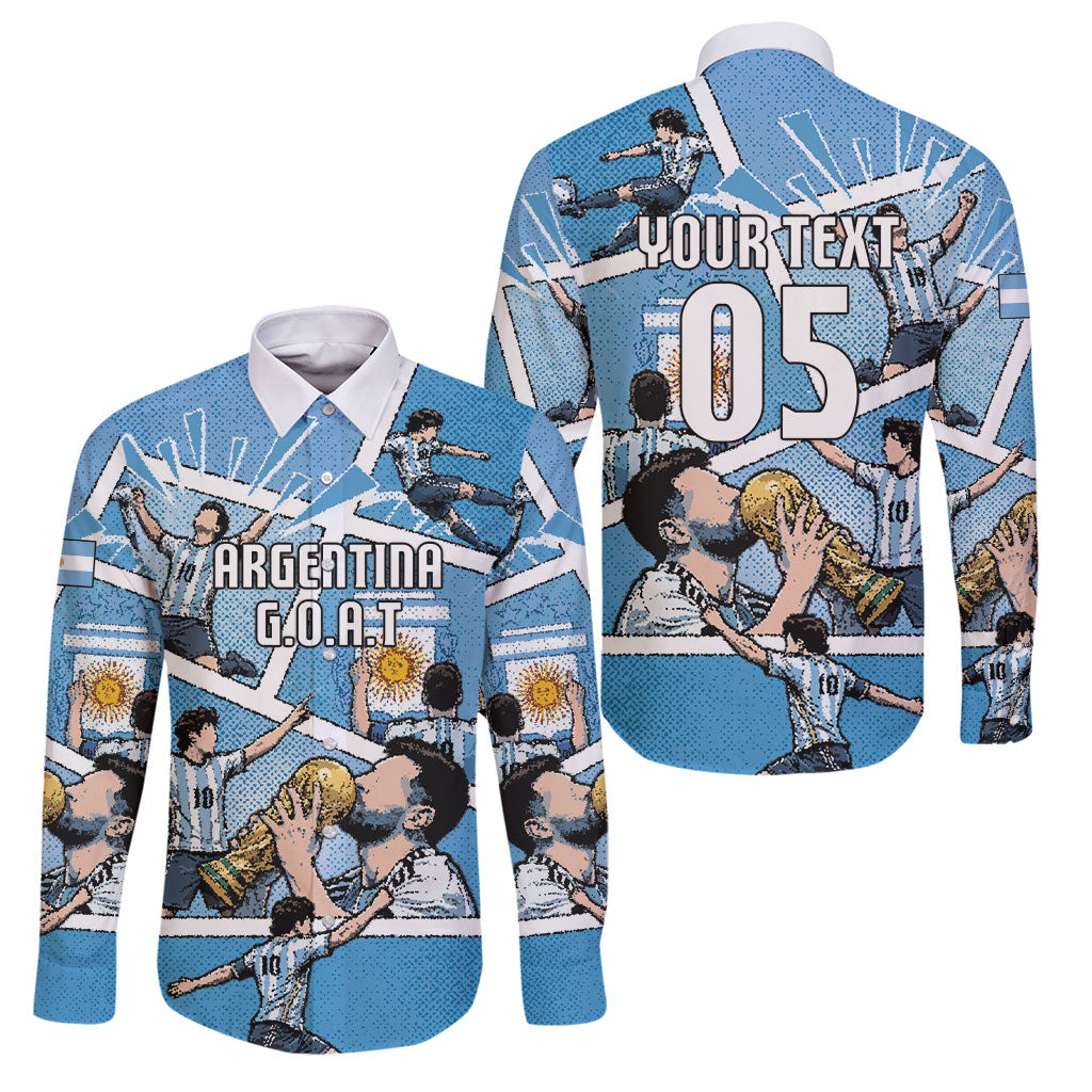 Custom Argentina Football Family Matching Mermaid Dress and Hawaiian Shirt Goat Comic Style Sun Of May DT05 Dad's Shirt - Long Sleeve Blue - Polynesian Pride