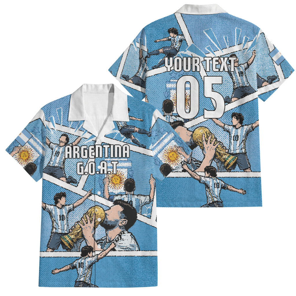 Custom Argentina Football Family Matching Off Shoulder Maxi Dress and Hawaiian Shirt Goat Comic Style Sun Of May