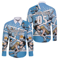 Custom Argentina Football Family Matching Off Shoulder Maxi Dress and Hawaiian Shirt Goat Comic Style Sun Of May