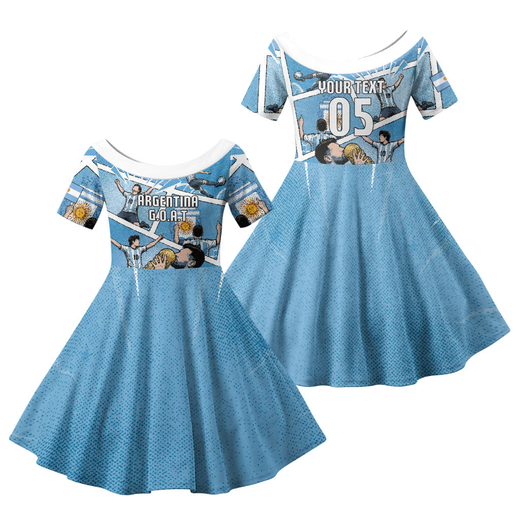 Custom Argentina Football Family Matching Puletasi and Hawaiian Shirt Goat Comic Style Sun Of May