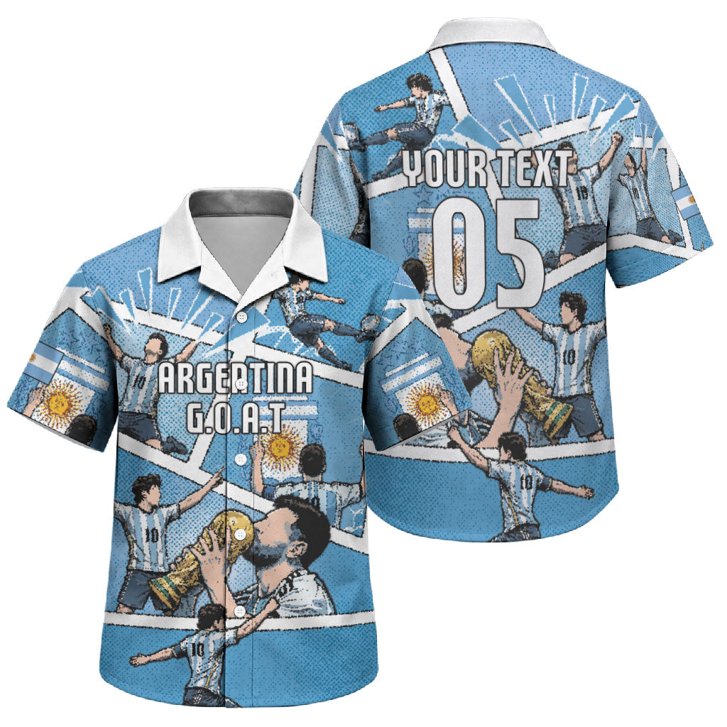 Custom Argentina Football Family Matching Tank Maxi Dress and Hawaiian Shirt Goat Comic Style Sun Of May DT05 Son's Shirt Blue - Polynesian Pride