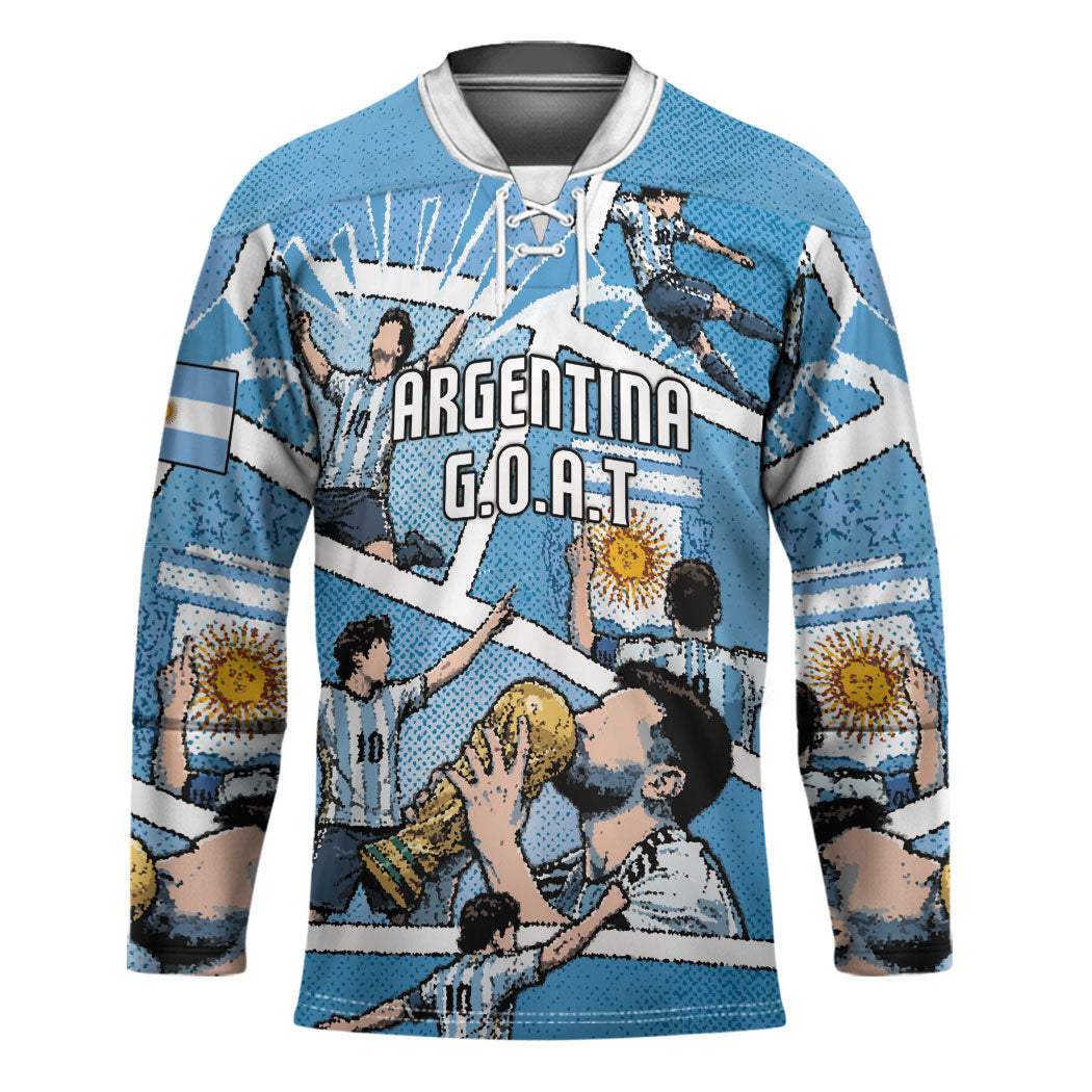 Custom Argentina Football Hockey Jersey Goat Comic Style Sun Of May