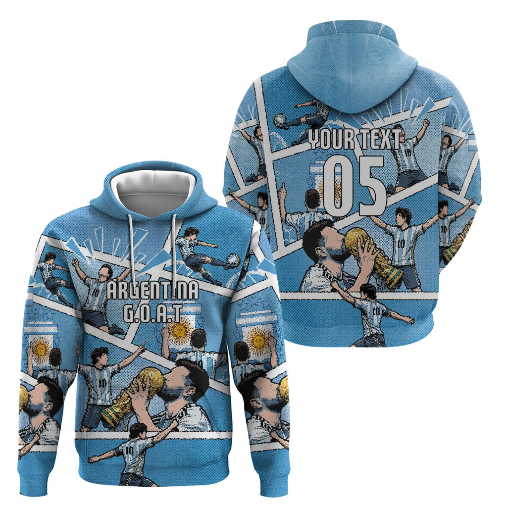 Custom Argentina Football Hoodie Goat Comic Style Sun Of May
