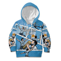 Custom Argentina Football Kid Hoodie Goat Comic Style Sun Of May