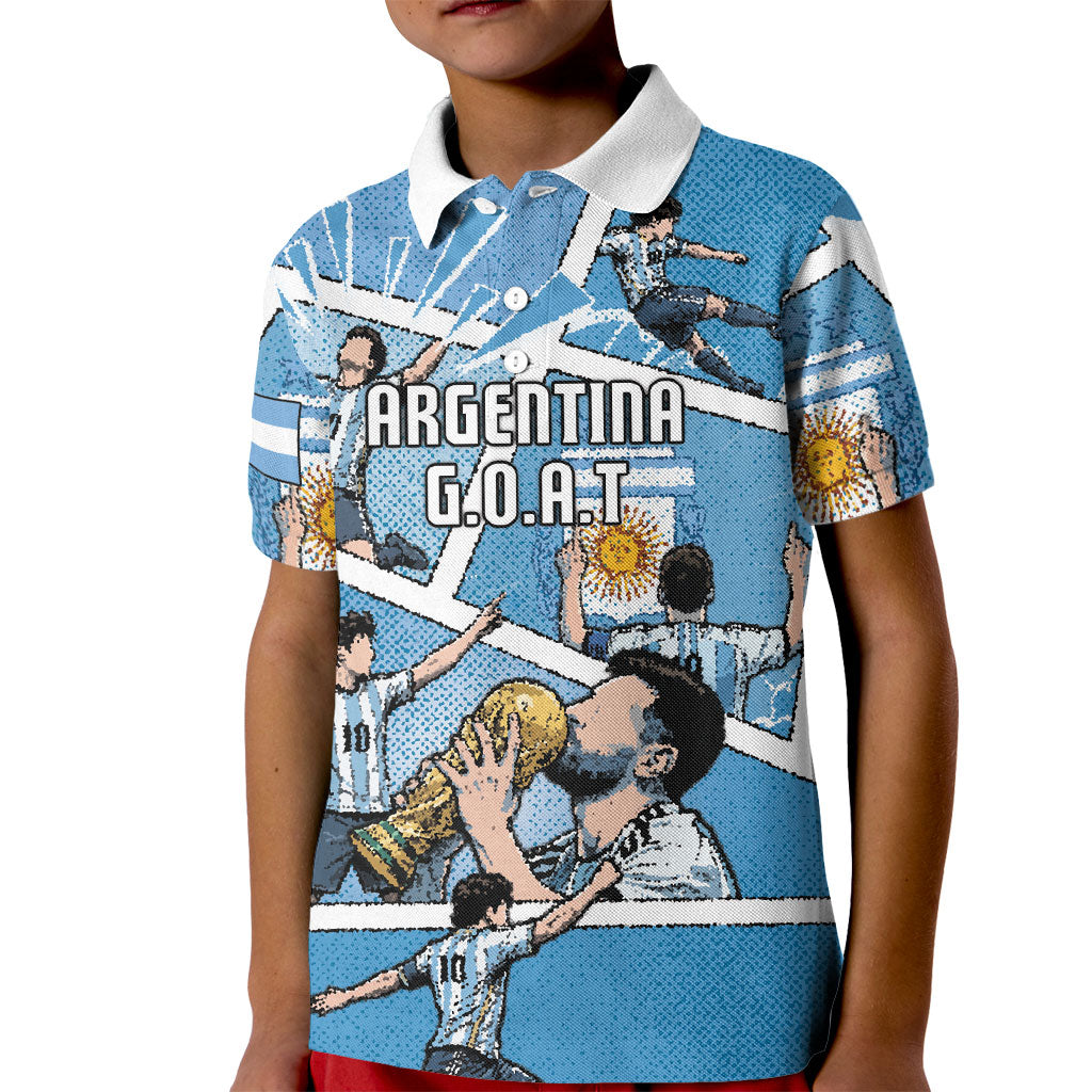 Custom Argentina Football Kid Polo Shirt Goat Comic Style Sun Of May DT05 Kid Blue - Polynesian Pride