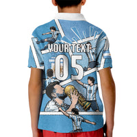Custom Argentina Football Kid Polo Shirt Goat Comic Style Sun Of May