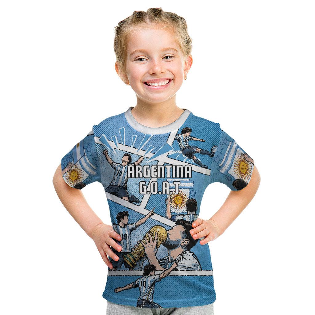 Custom Argentina Football Kid T Shirt Goat Comic Style Sun Of May DT05 Blue - Polynesian Pride