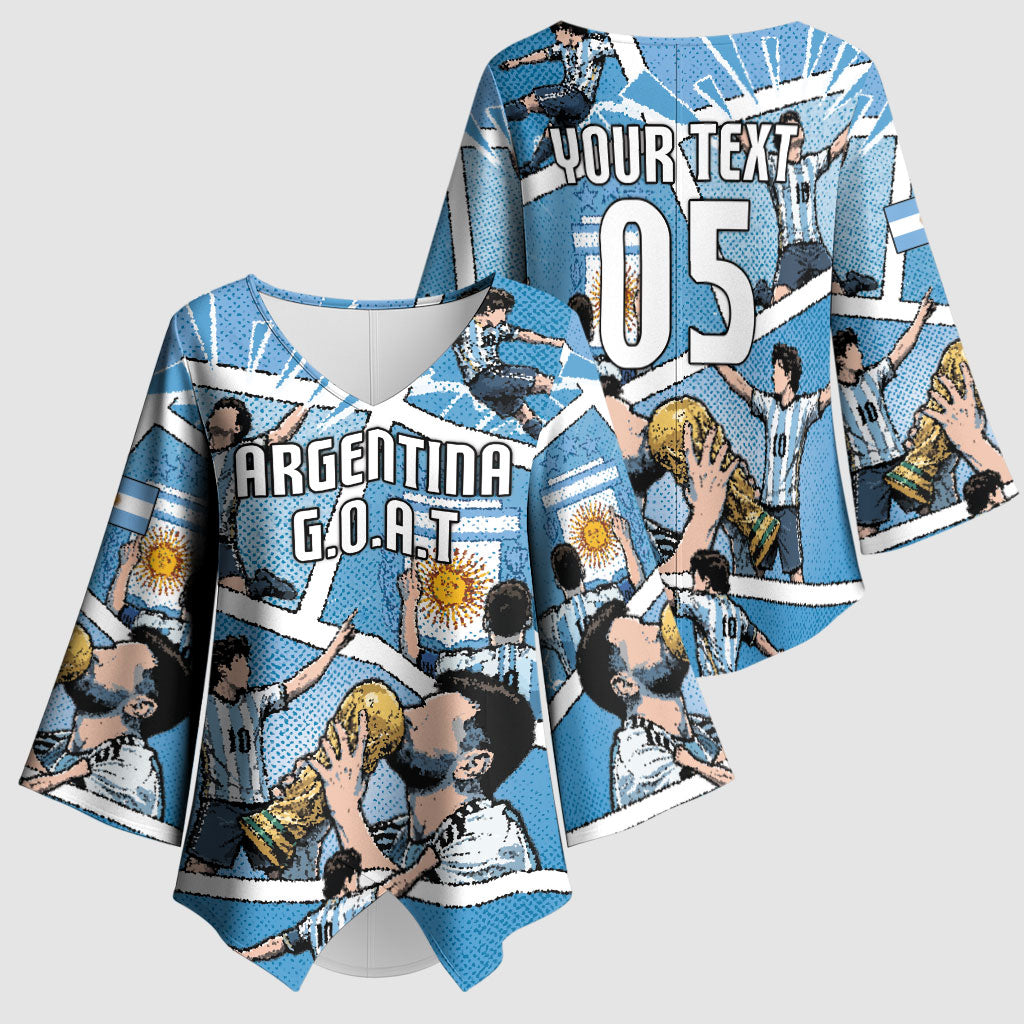 Custom Argentina Football Kimono Sleeve Blouse Goat Comic Style Sun Of May