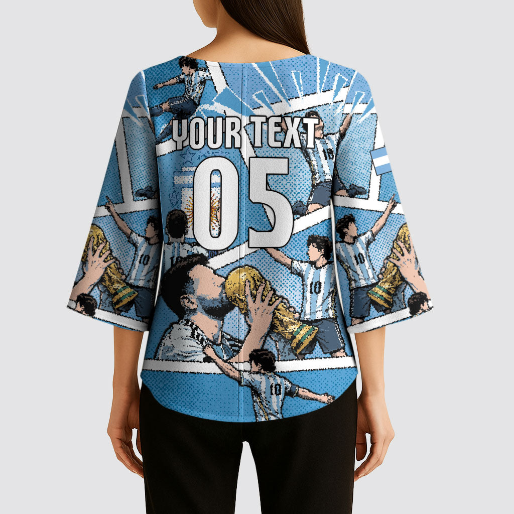 Custom Argentina Football Kimono Sleeve Blouse Goat Comic Style Sun Of May