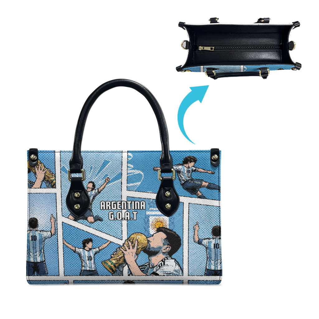 Argentina Football Leather Bag Goat Comic Style Sun Of May