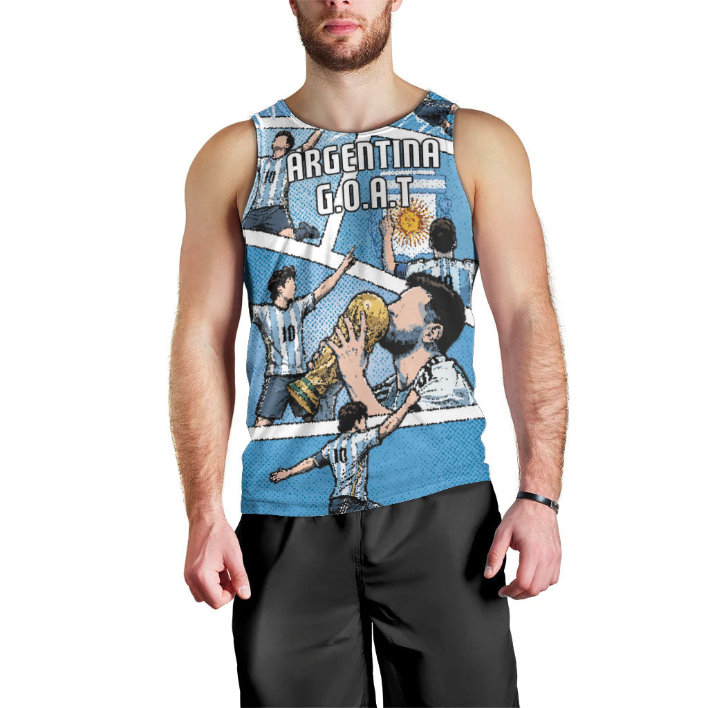 Custom Argentina Football Men Tank Top Goat Comic Style Sun Of May