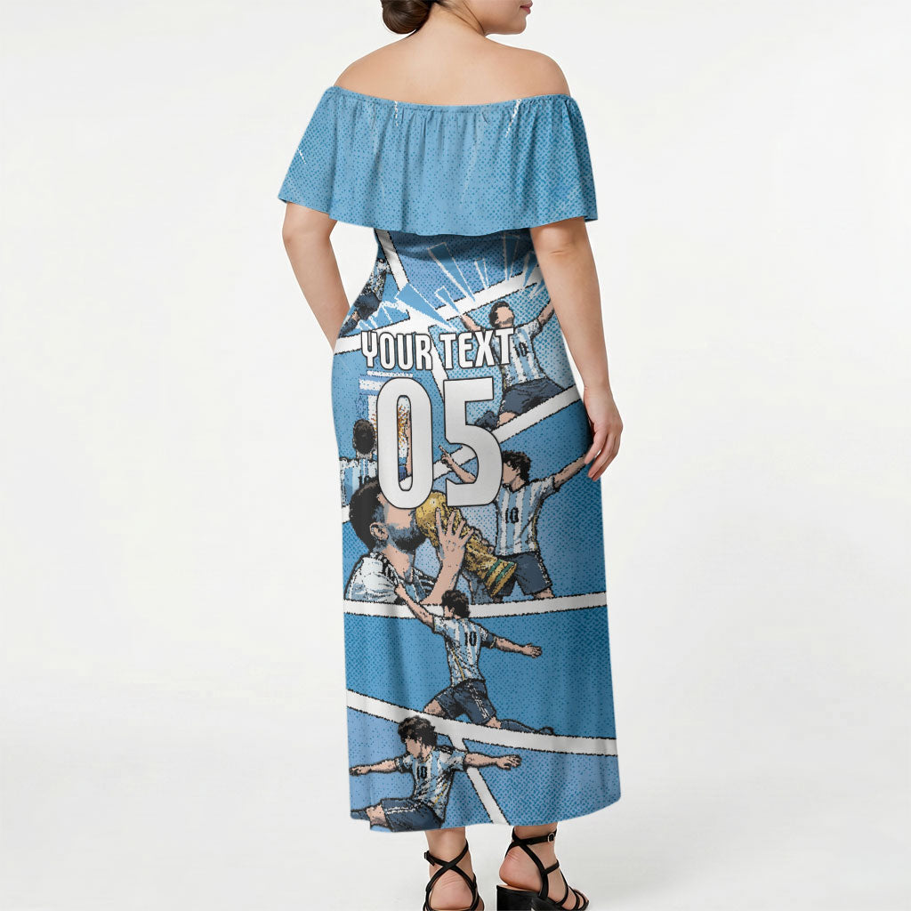Custom Argentina Football Off Shoulder Maxi Dress Goat Comic Style Sun Of May