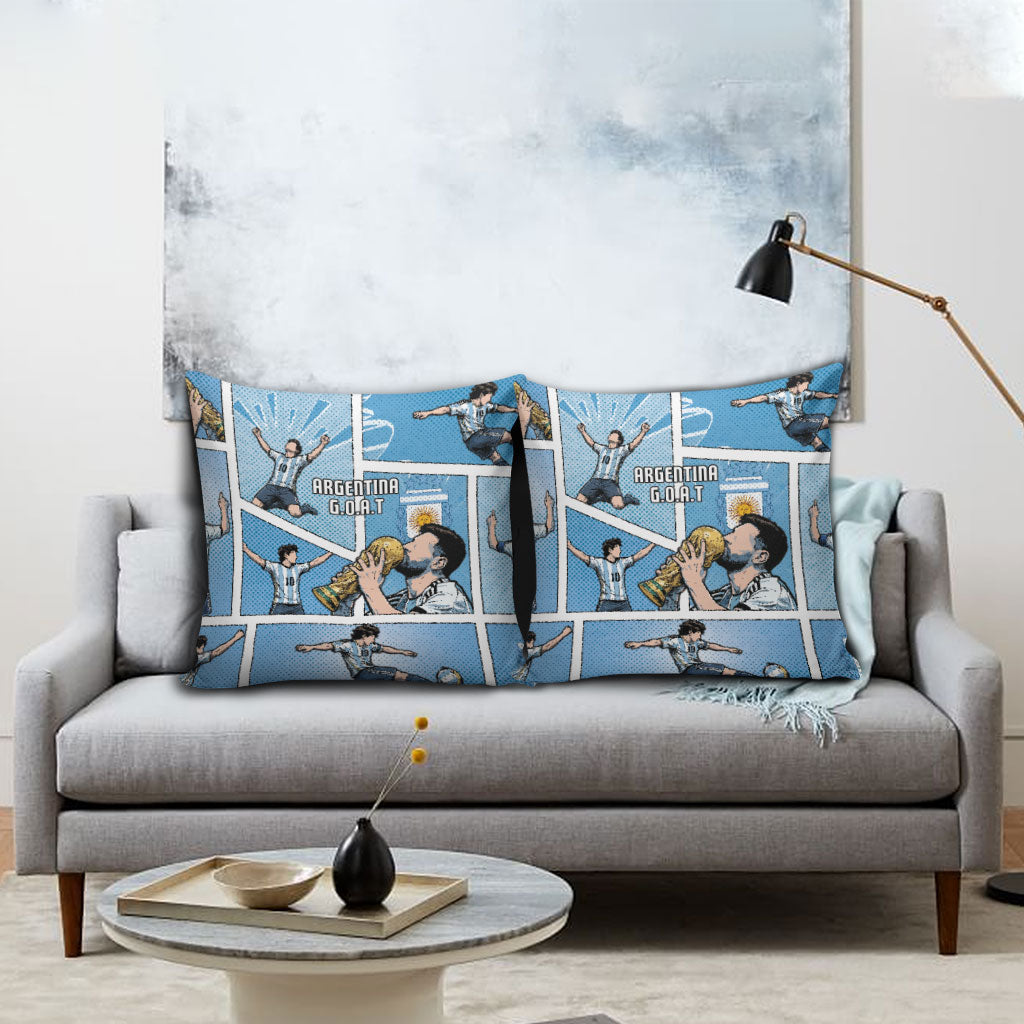 Argentina Football Pillow Cover Goat Comic Style Sun Of May