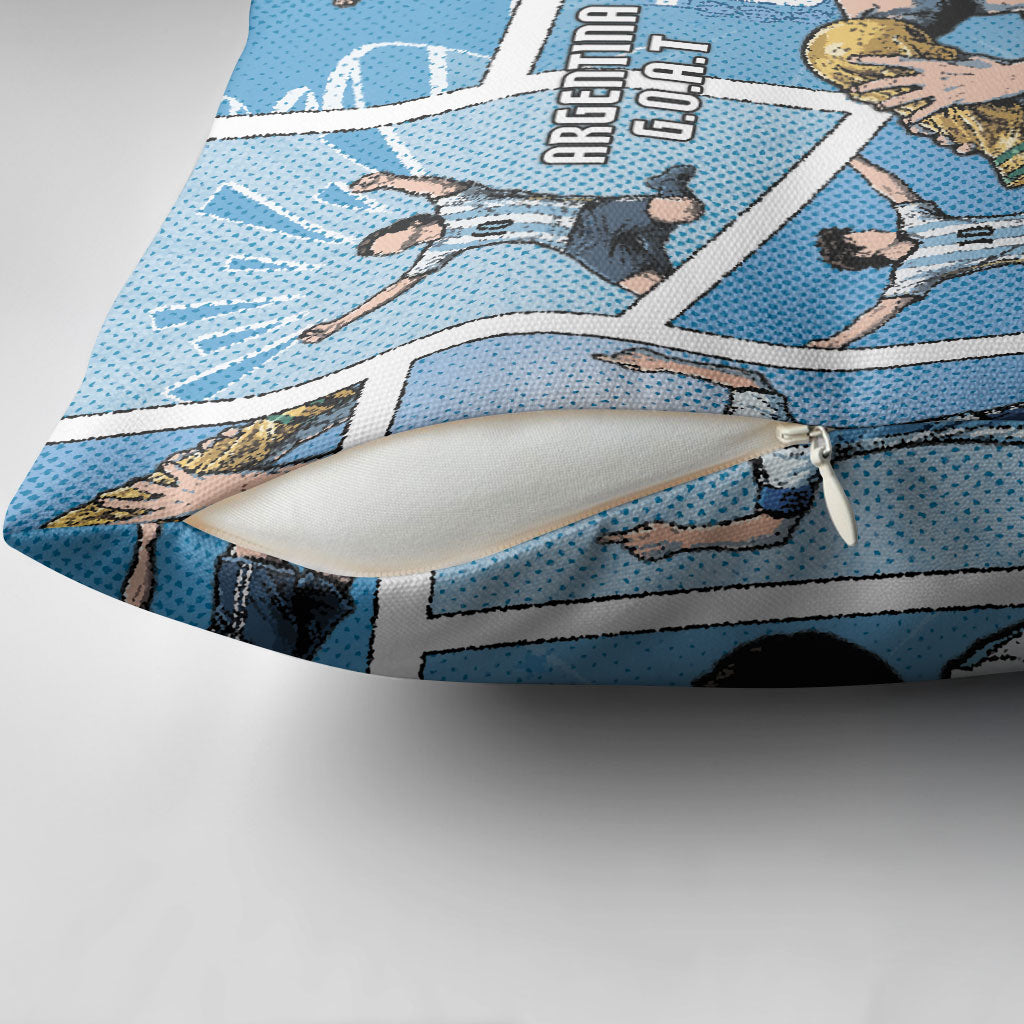 Argentina Football Pillow Cover Goat Comic Style Sun Of May