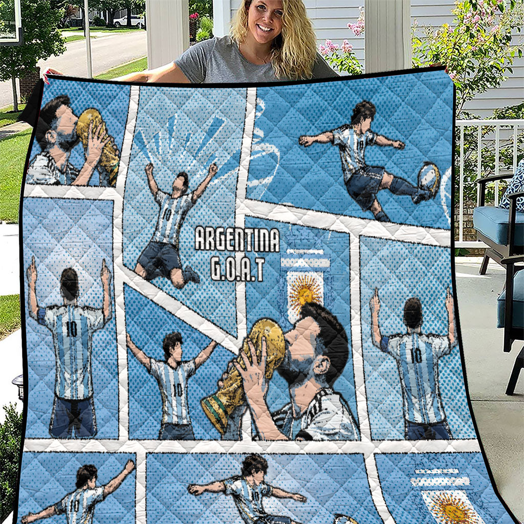 Argentina Football Quilt Goat Comic Style Sun Of May