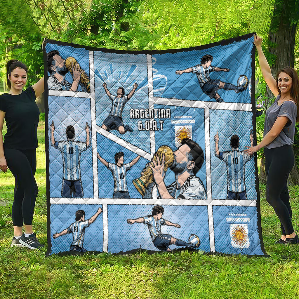 Argentina Football Quilt Goat Comic Style Sun Of May