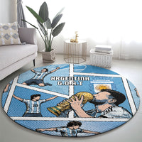 Argentina Football Round Carpet Goat Comic Style Sun Of May