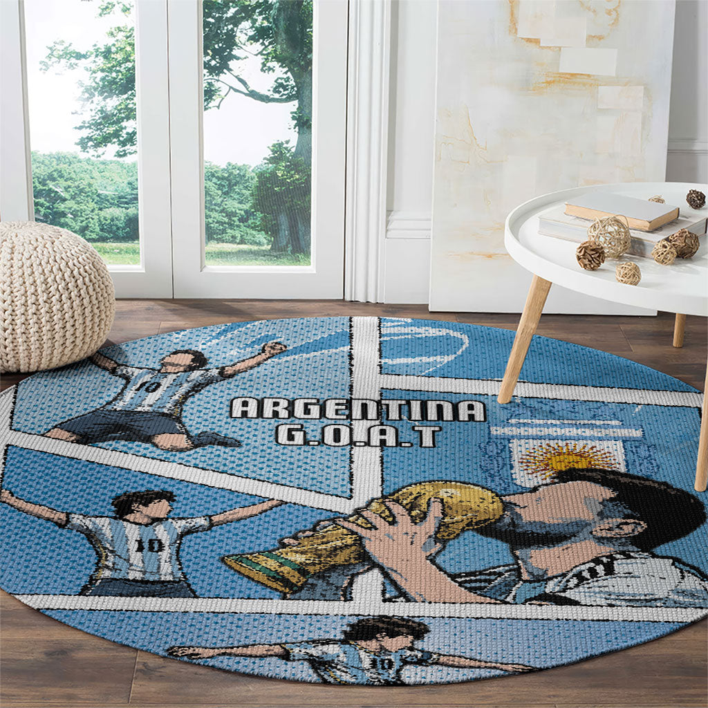 Argentina Football Round Carpet Goat Comic Style Sun Of May