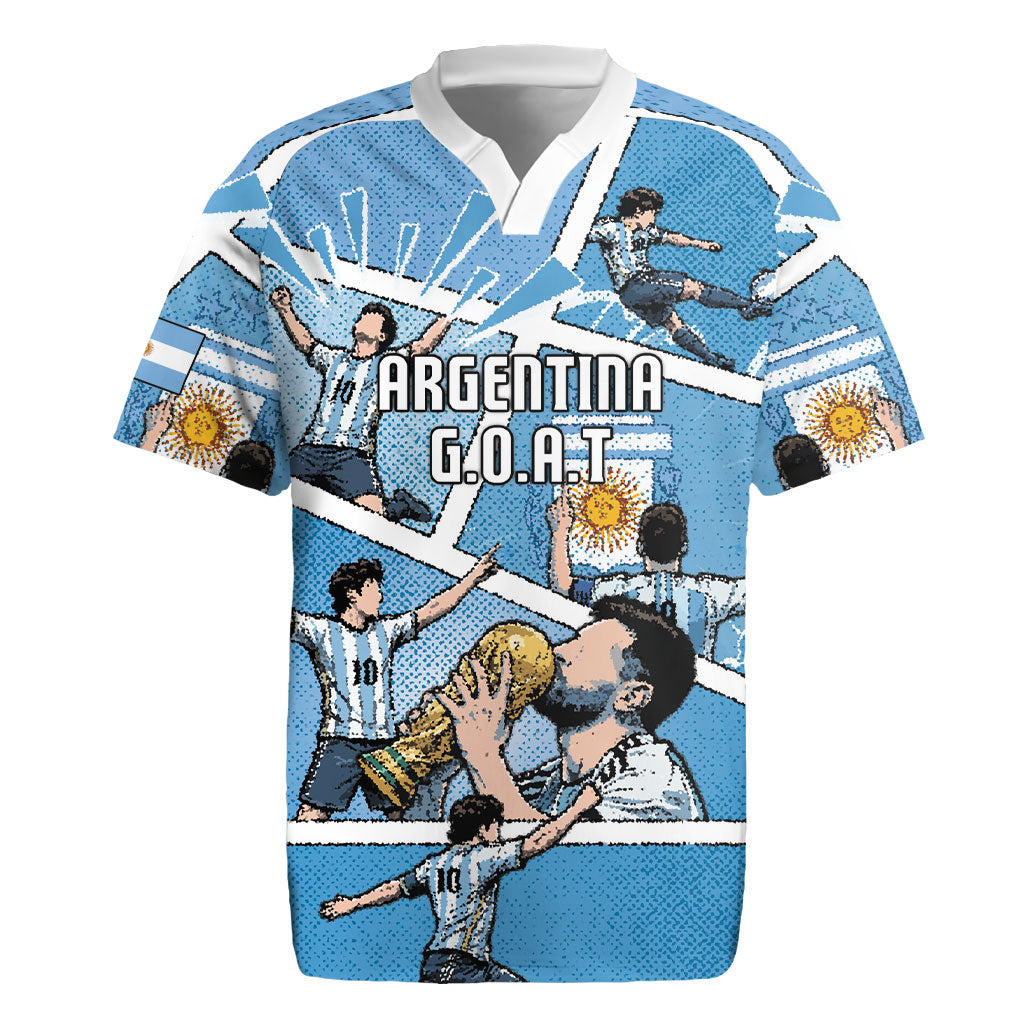 Custom Argentina Football Rugby Jersey Goat Comic Style Sun Of May