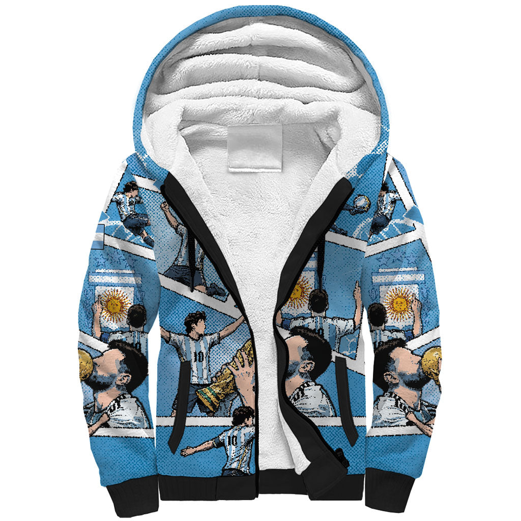 Custom Argentina Football Sherpa Hoodie Goat Comic Style Sun Of May