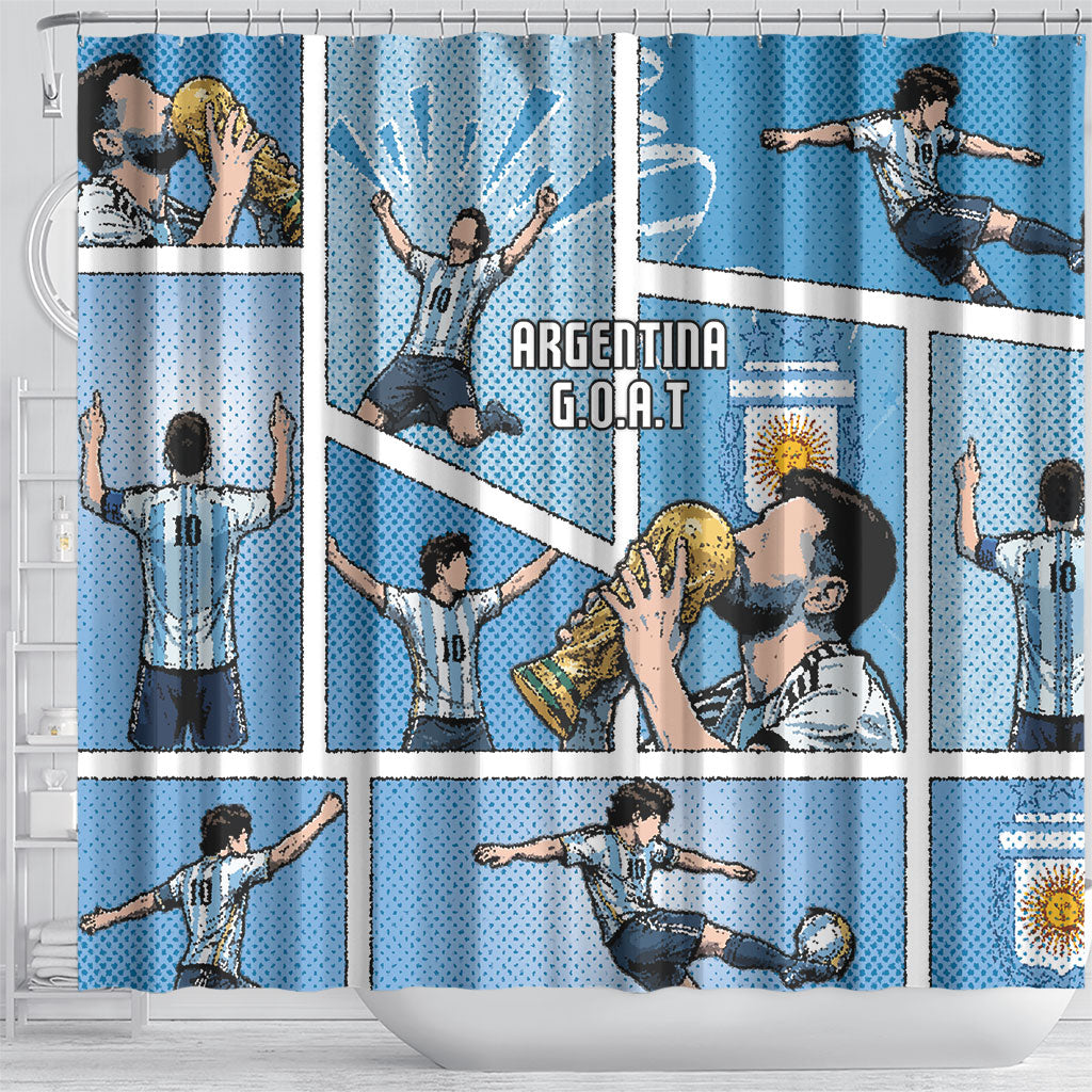 Argentina Football Shower Curtain Goat Comic Style Sun Of May