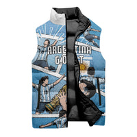 Custom Argentina Football Sleeveless Puffer Jacket Goat Comic Style Sun Of May