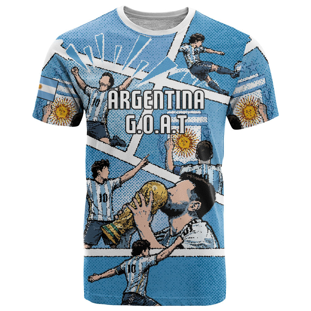 Custom Argentina Football T Shirt Goat Comic Style Sun Of May DT05 Blue - Polynesian Pride