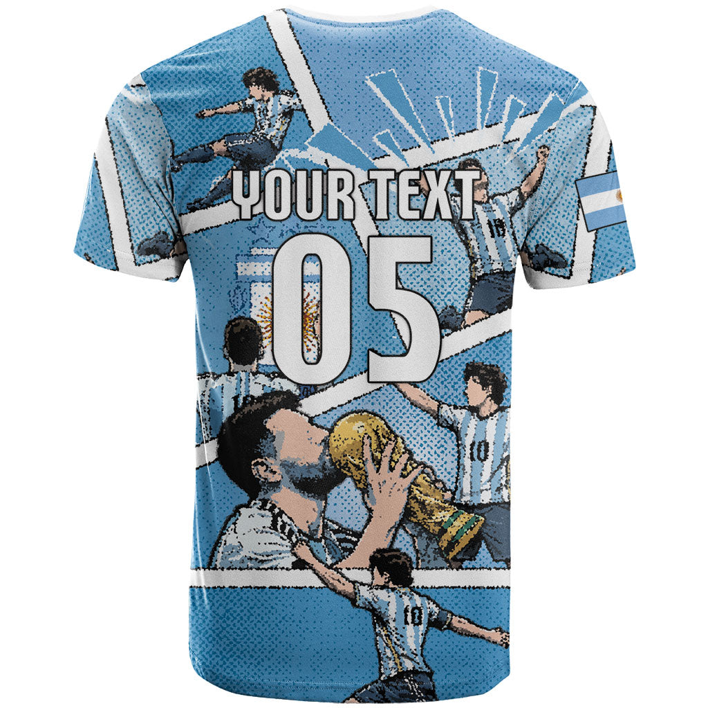 Custom Argentina Football T Shirt Goat Comic Style Sun Of May