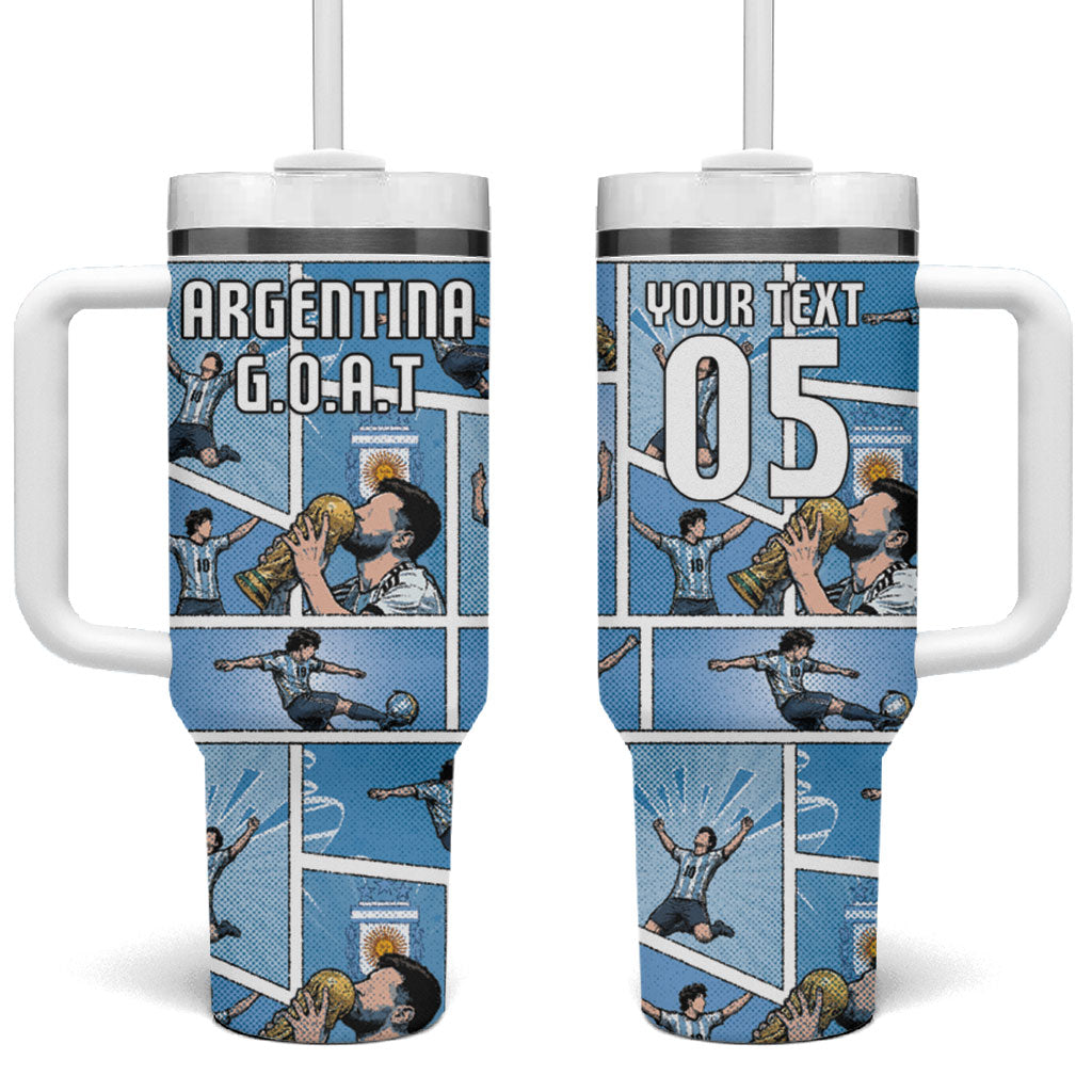 Custom Argentina Football Tumbler With Handle Goat Comic Style Sun Of May