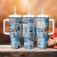 Custom Argentina Football Tumbler With Handle Goat Comic Style Sun Of May