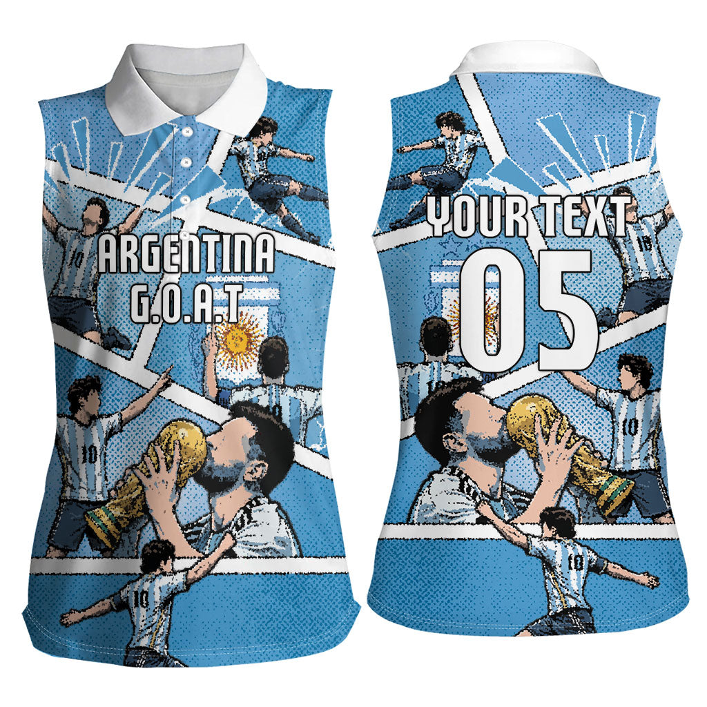 Custom Argentina Football Women Sleeveless Polo Shirt Goat Comic Style Sun Of May