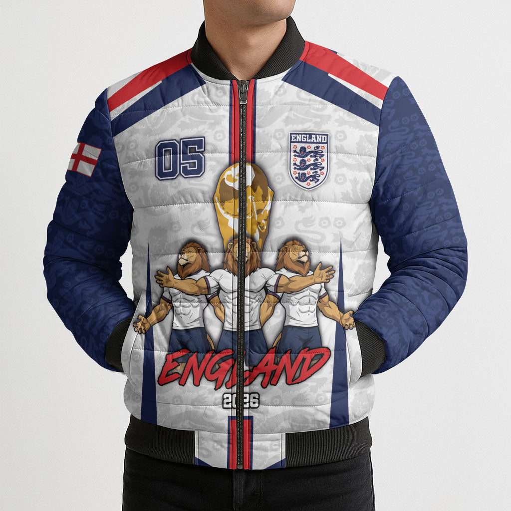 Custom England Football Bomber Puffer Jacket Three Lions Trophy St George Cross