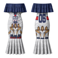Custom England Football Couples Matching Mermaid Dress and Long Sleeve Button Shirt Three Lions Trophy St George Cross