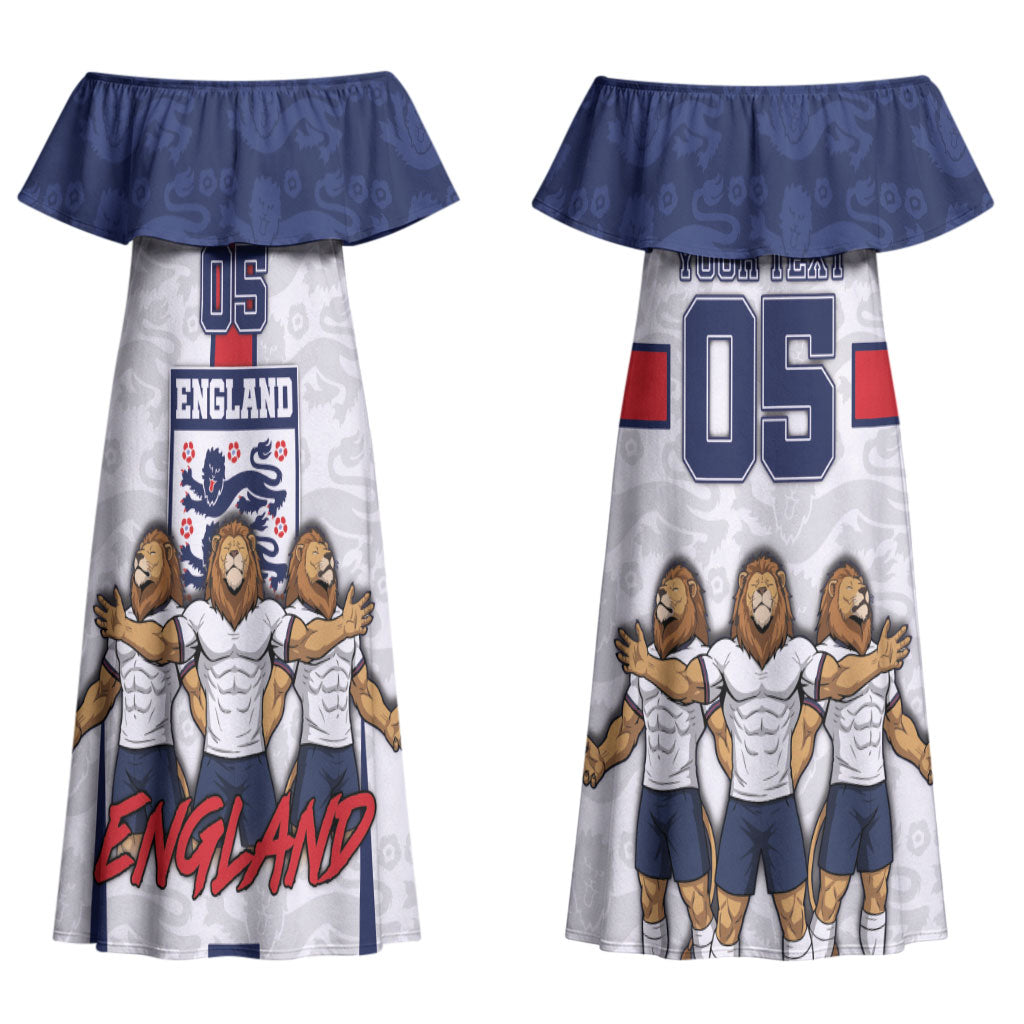 Custom England Football Couples Matching Off Shoulder Maxi Dress and Hawaiian Shirt Three Lions Trophy St George Cross