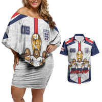 Custom England Football Couples Matching Off Shoulder Short Dress and Hawaiian Shirt Three Lions Trophy St George Cross
