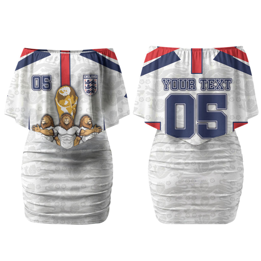 Custom England Football Couples Matching Off Shoulder Short Dress and Hawaiian Shirt Three Lions Trophy St George Cross