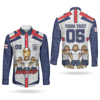 Custom England Football Couples Matching Off Shoulder Short Dress and Long Sleeve Button Shirt Three Lions Trophy St George Cross